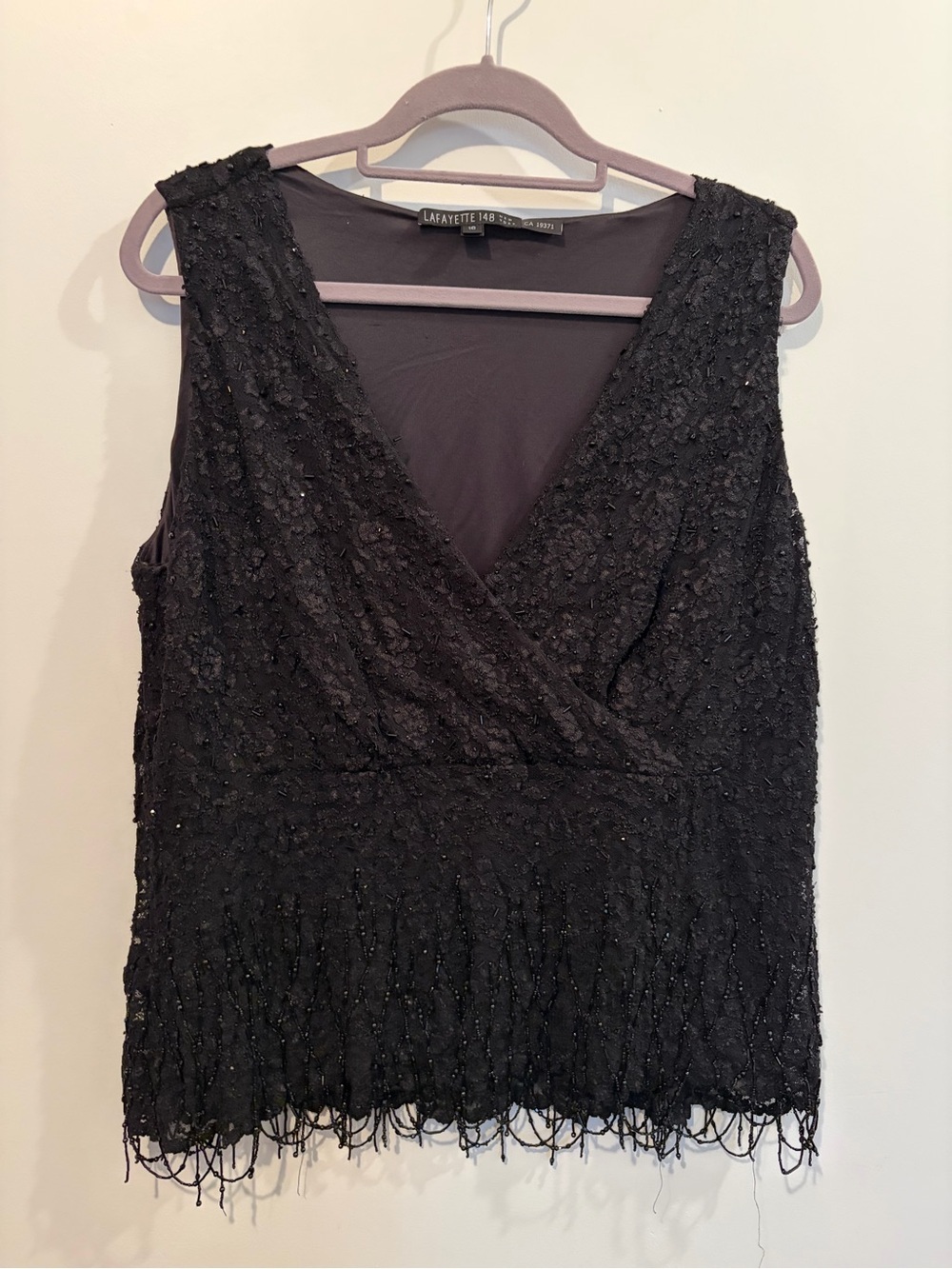 Lafayette148 Beaded Trim V-Neck Fancy Blouse - 16